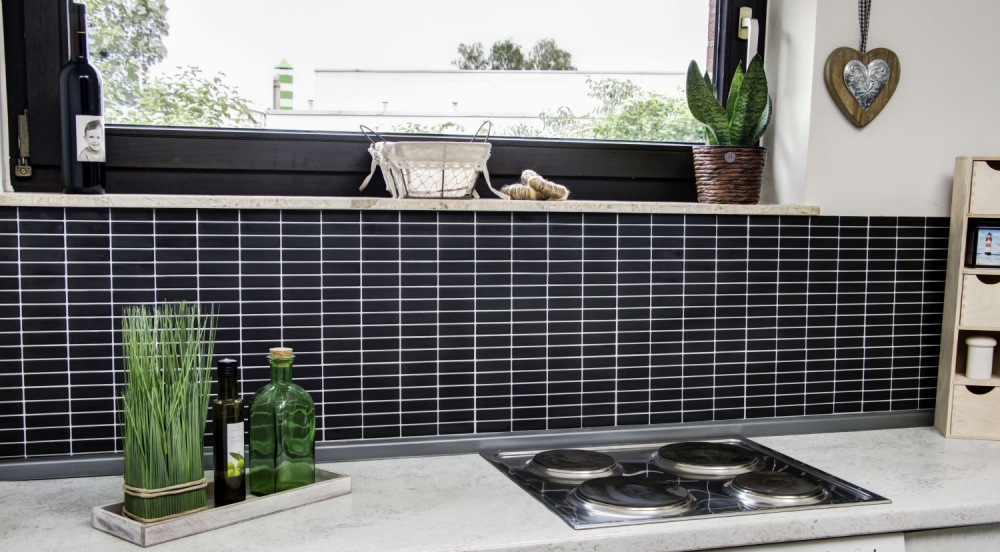 Mosaik Fliese Keramikmosaik Stäbchen schwarz matt 24-0311