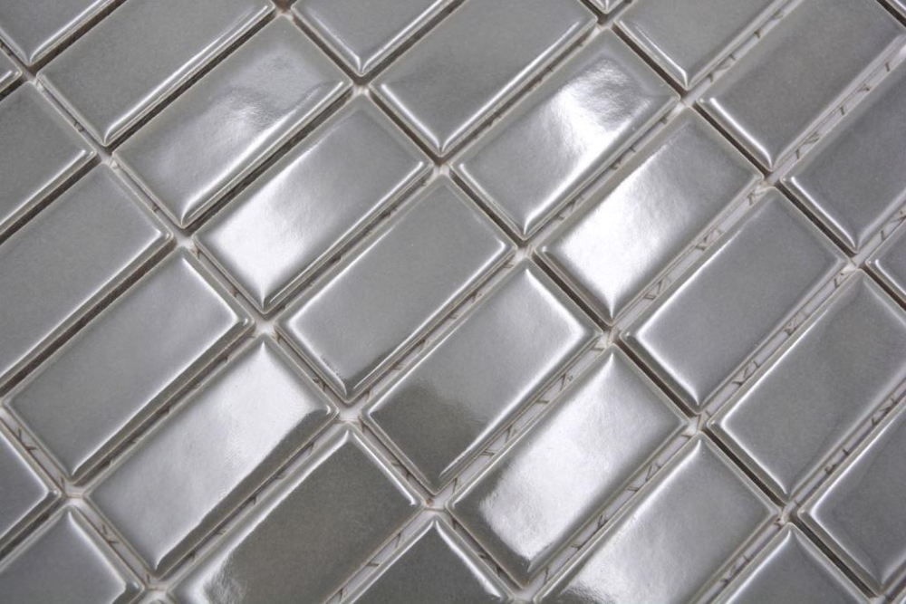 Mosaik Fliese Keramikmosaik metallgrau glänzend Riemchen Stäbchen 24B-0204