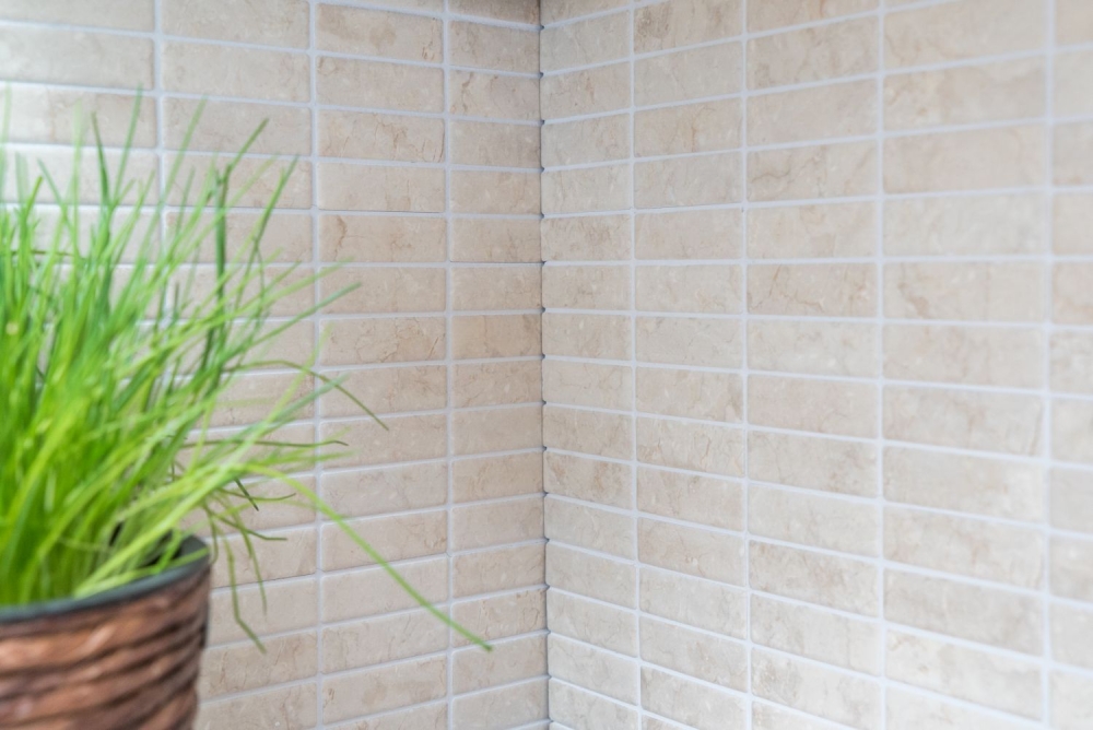 Mosaik Stäbchen Steinoptik hellbeige Keramik matt