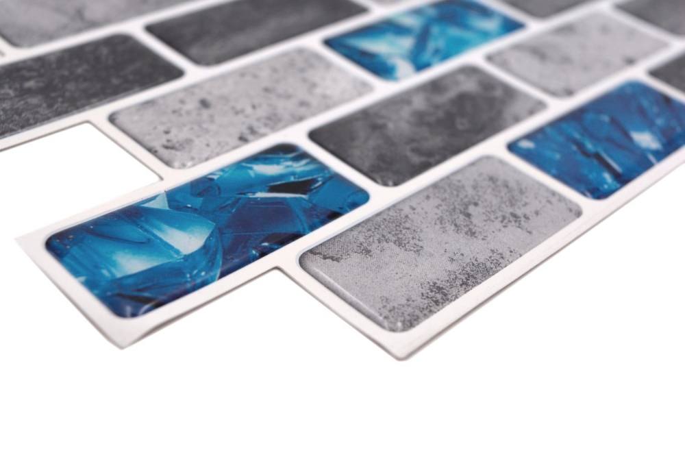 Selbstklebende Mosaik Folie Vinyl Rechteck Verbund grau blau changierend