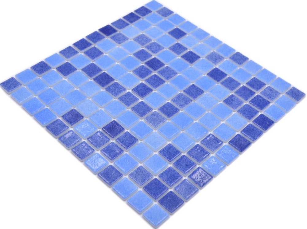 Mosaico cuadrado ECO Niebla AZUL mezcla 2C PUR vidrio piscina look azul brillante