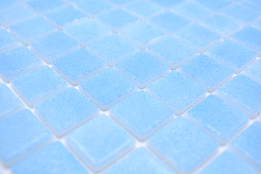 Mosaico cuadrado ECO Niebla AZUL TURQUESA PAT vidrio antideslizante aspecto piscina azul claro mate R11C