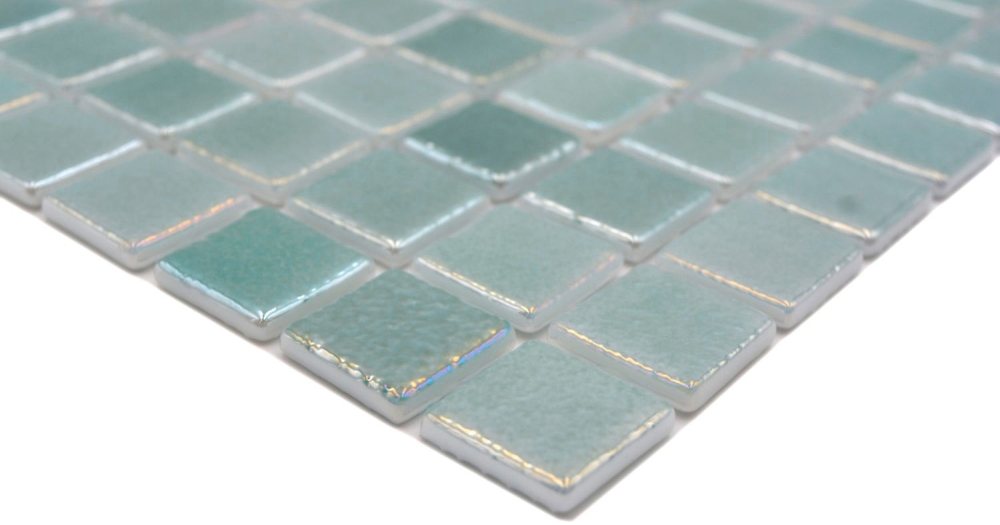Mosaik Fliesenspiegel Naturoptik ECO Glas gruen glaenzend - 10 Mosaikblaetter