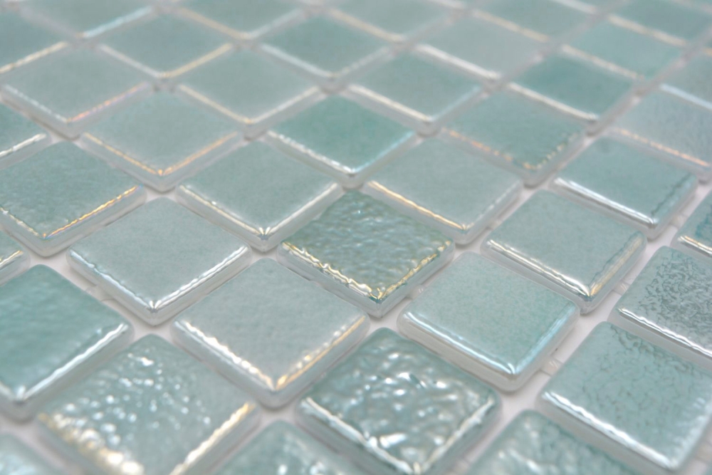 Preview: Mosaik Fliesenspiegel Naturoptik ECO Glas gruen glaenzend - 10 Mosaikblaetter