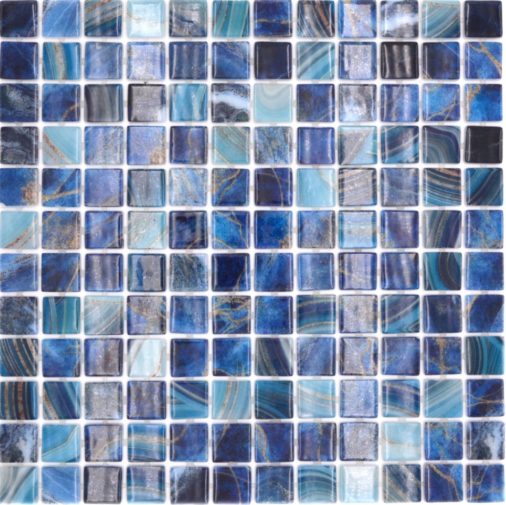 Schwimmbadmosaik Poolmosaik Glasmosaik royalblau changierend glänzend Wand Boden Küche Bad Dusche - 220-P56254