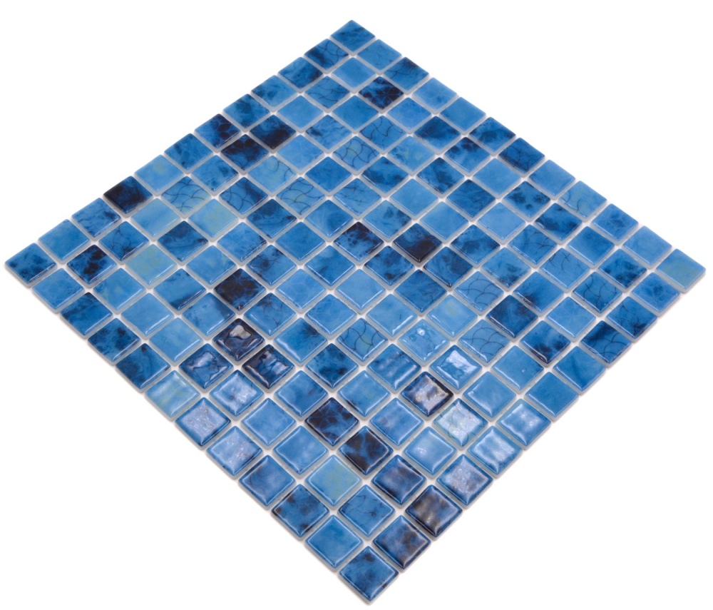 Schwimmbadmosaik Poolmosaik Glasmosaik blau changierend glänzend Wand Boden Küche Bad Dusche - 220-P56255