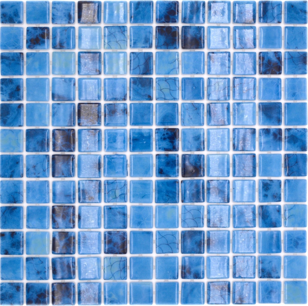 Schwimmbadmosaik Poolmosaik Glasmosaik blau changierend glänzend Wand Boden Küche Bad Dusche - 220-P56255