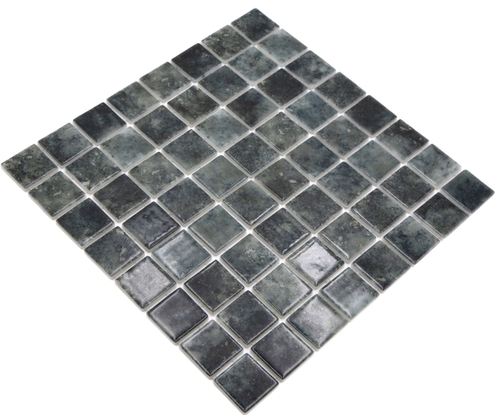 Schwimmbadmosaik Poolmosaik Glasmosaik schwarz anthrazit changierend Wand Boden Küche Bad Dusche - 220-P56383