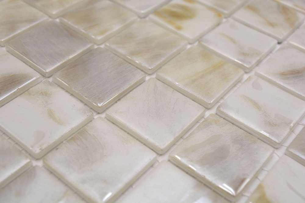 Preview: Mosaikfliese Poolmosaik Schwimmbadmosaik Elfenbein Cream Beige Schimmer