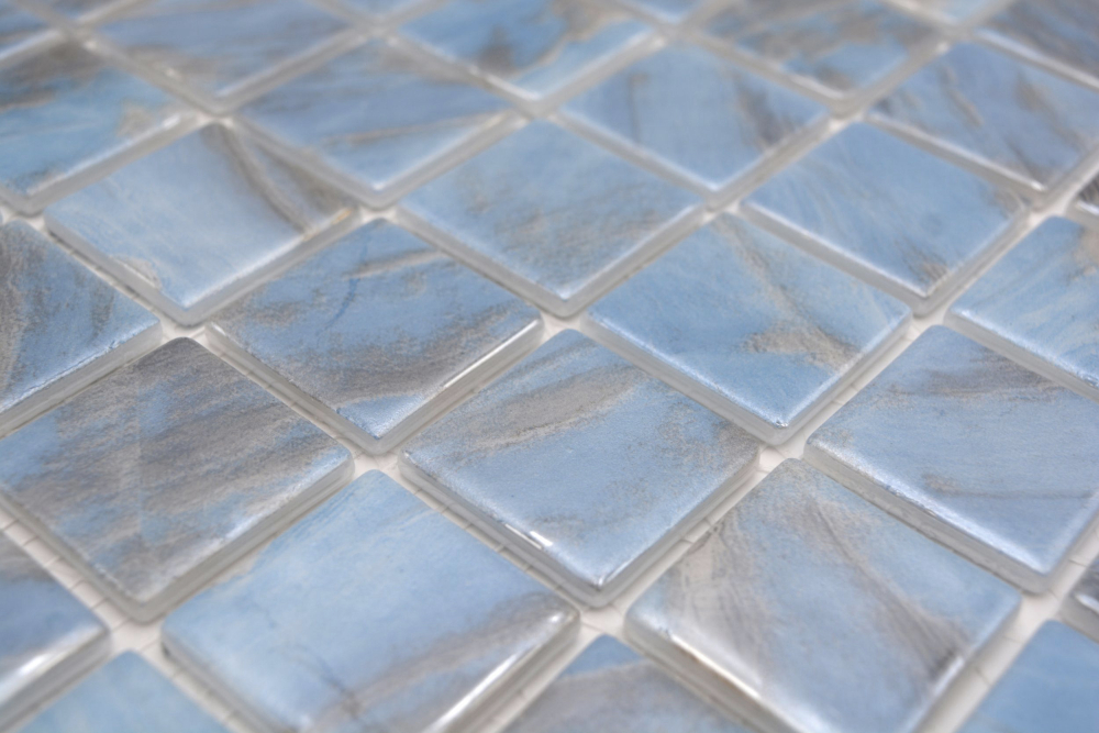 Schwimmbadmosaik Poolmosaik Glasmosaik marmoriert Schimmer grau cream silber Wand Boden Küche Bad Dusche - 220-71382U