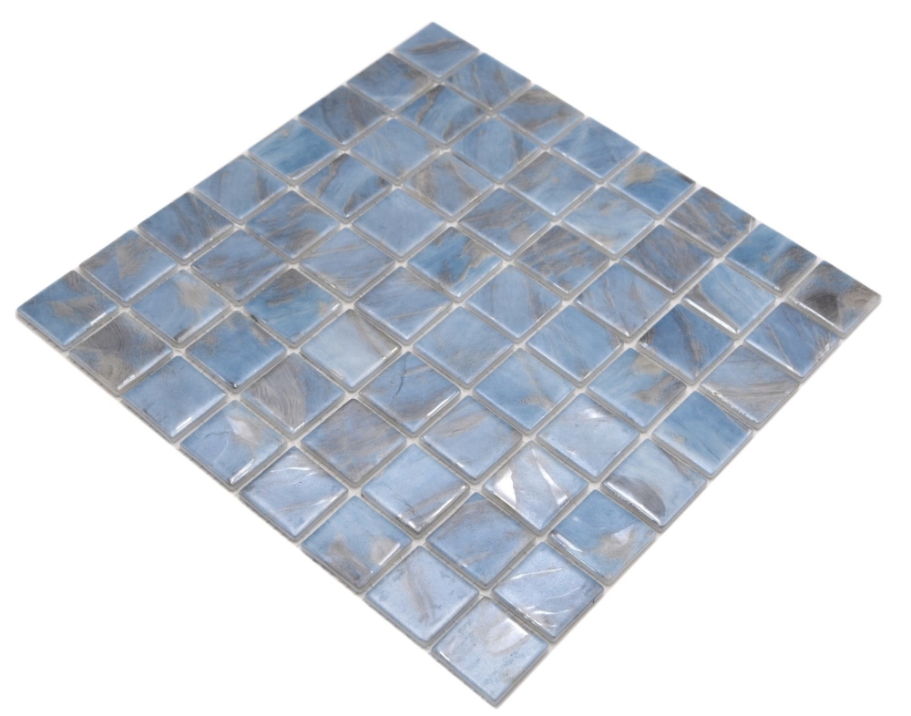 Mosaic tile, pool mosaic, swimming pool mosaic, light blue marbled, shimmering grey, cream, silver