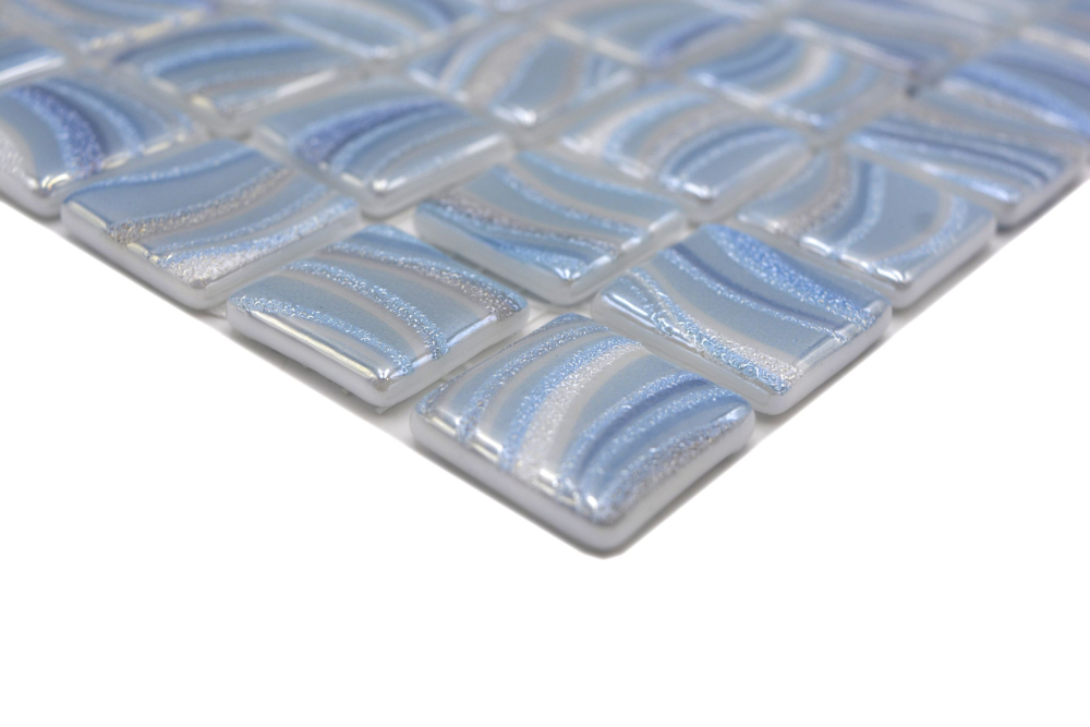 Mosaikfliese Poolmosaik Schwimmbadmosaik helles Blau Silber Glanz metallisch Dusche Wand SPAIN - 220-78251U