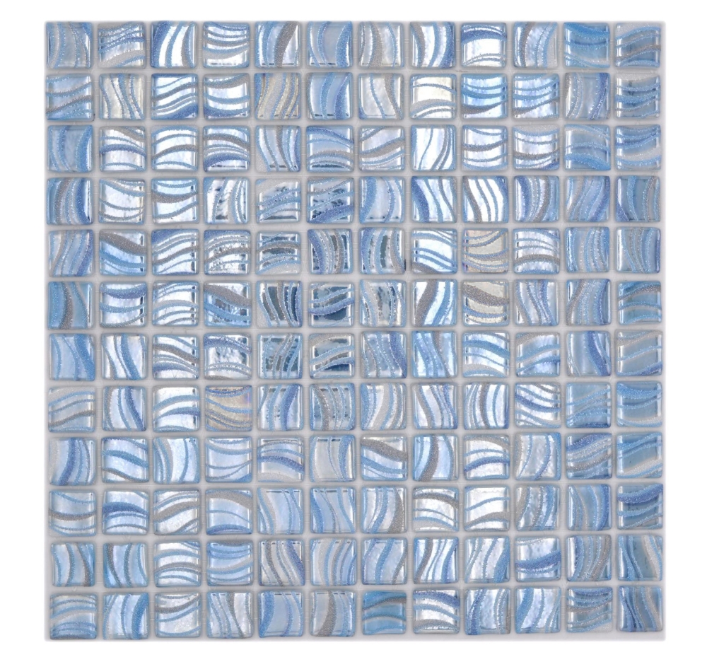 Preview: Mosaic tile, pool mosaic, swimming pool mosaic, light blue, silver sheen, metallic