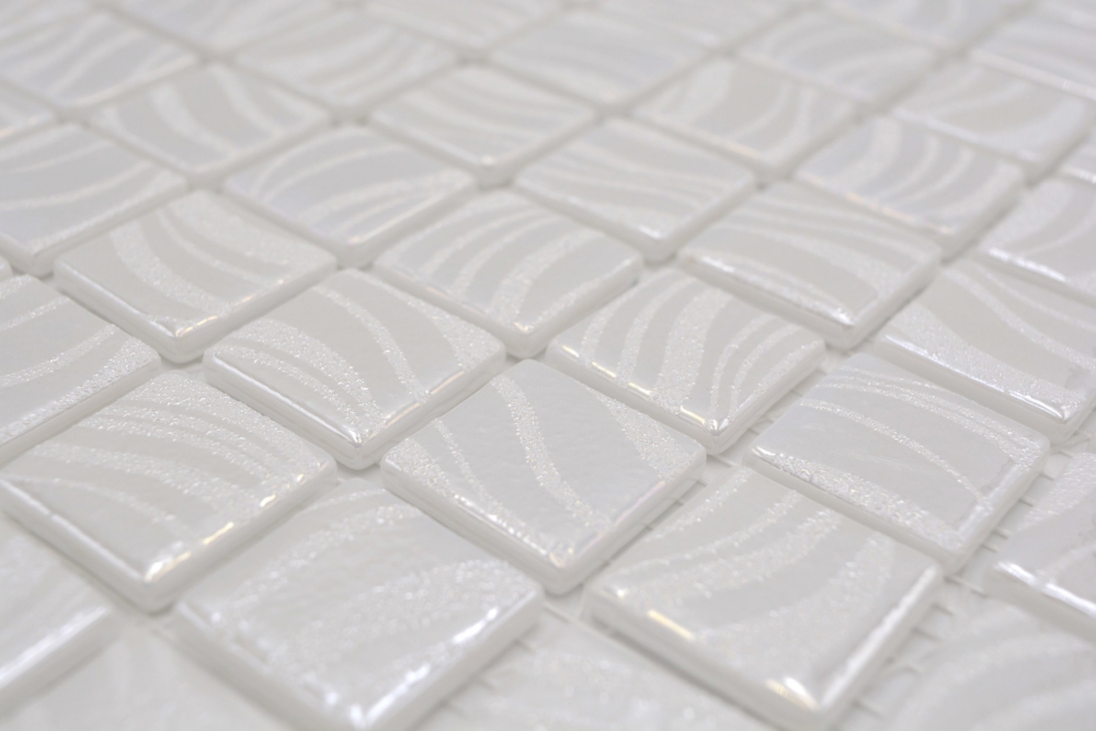 Preview: Mosaic tile, pool mosaic, swimming pool mosaic, white, cream, silver, glossy, metallic