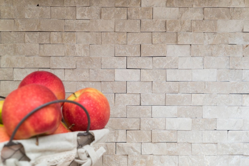 Mosaique Brick Splitface Botticino Marble 3D Marbre aspect maconnerie ivoire mat