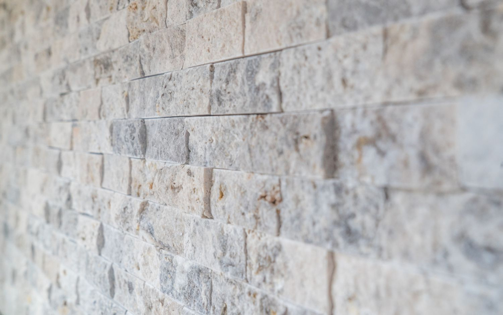 Splitface 3D mosaico de azulejos travertino piedra natural de la pared gris plata crema travertino 43-47248