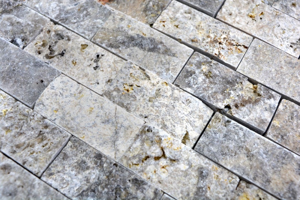 Splitface 3D mosaico de azulejos travertino piedra natural de la pared gris plata crema travertino 43-47248