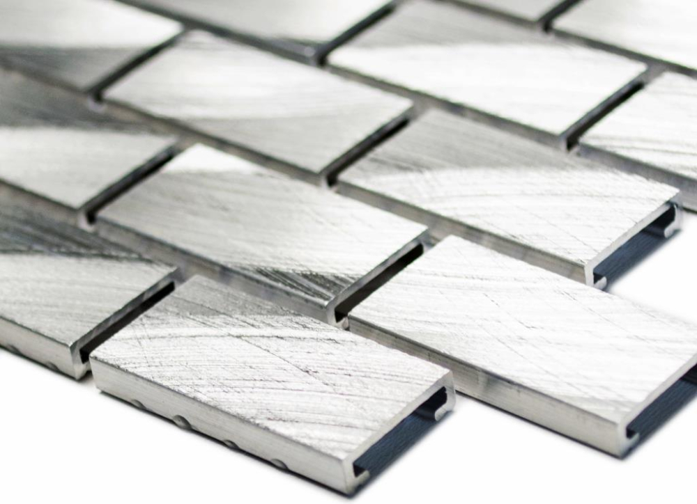 Mosaique Brick aluminium uni alu aspect maconnerie argent mat