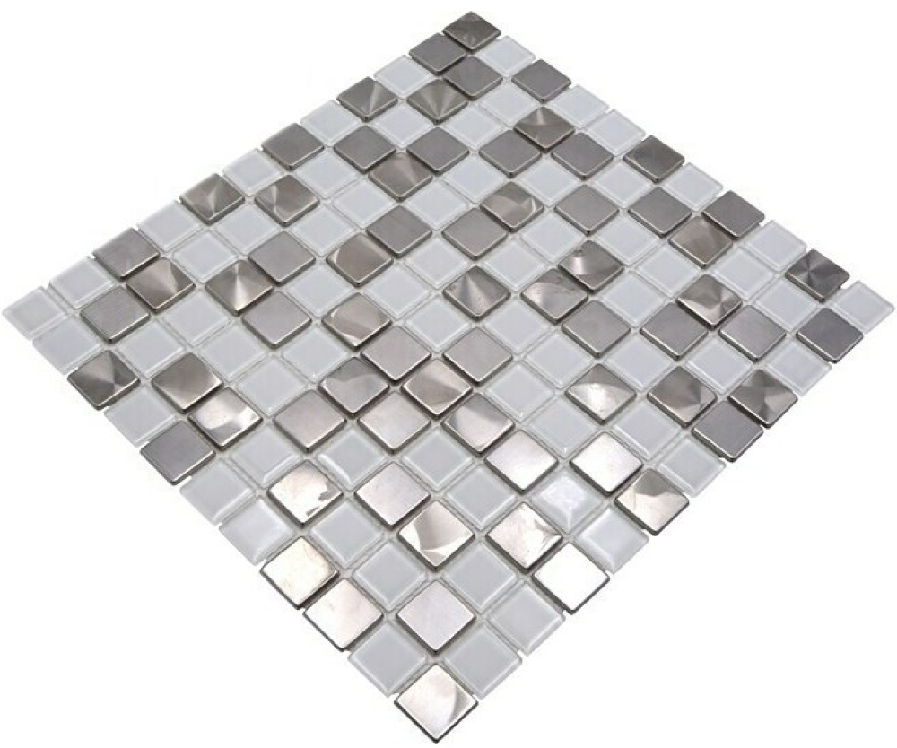 Mosaik Mix Transluzent Edelstahl mix weiss klar glaenzend - 10 Mosaikblaetter