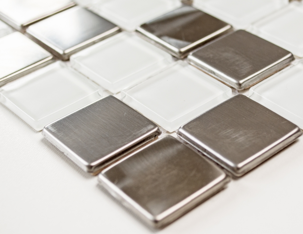 Mosaik Mix Transluzent Edelstahl mix weiss klar glaenzend - 10 Mosaikblaetter