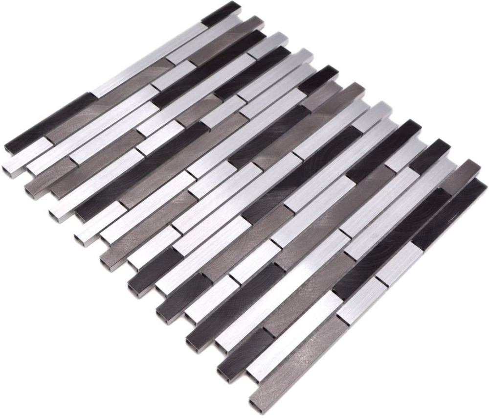 Mosaik Fliese Aluminiummosaik Verbund Grau Schwarz Silber Fliesenspiegel Wandfliese - 49-0308