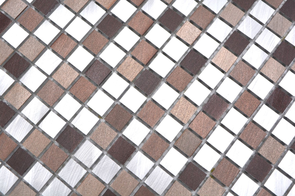 Mosaik Fliese Aluminiummosaik Beige Braun Kupfer Silber Wandfliese Verkleidung - 49-A971