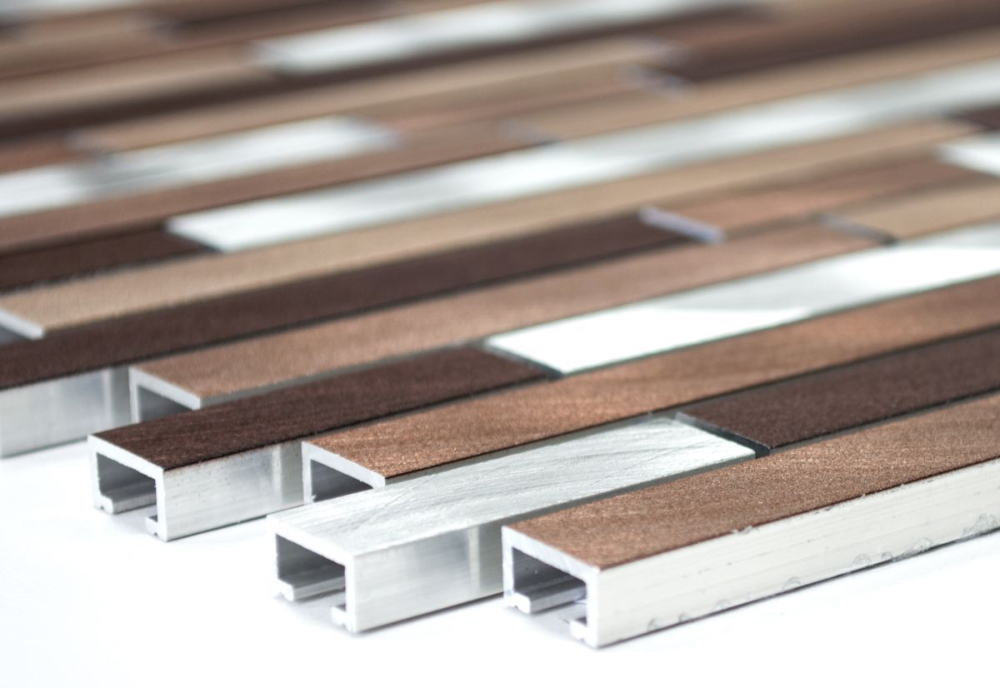Mosaique composite alu mix alu cuivre aluminium aspect maconnerie beige marron mat