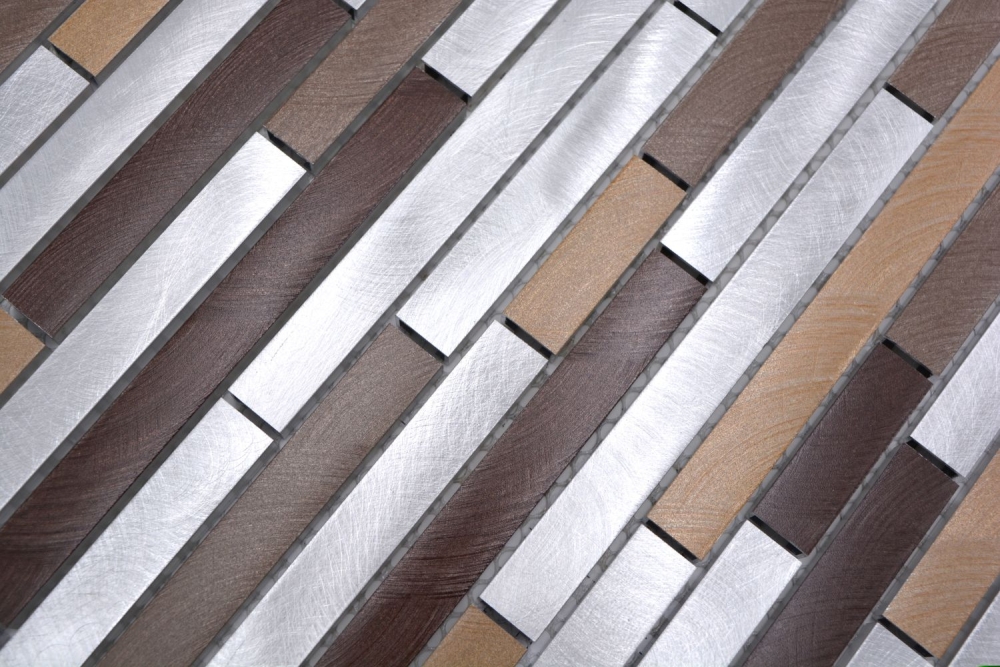 Mosaique composite alu mix alu cuivre aluminium aspect maconnerie beige marron mat