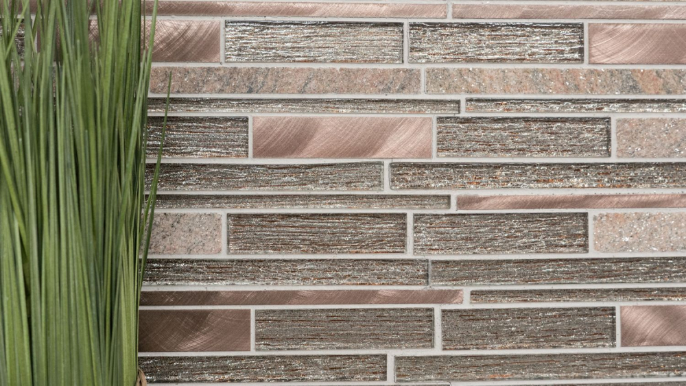 Mosaique composite Mosaique de verre Pierre Alu mix beige cuivre mix translucide aluminium aspect composite brillant