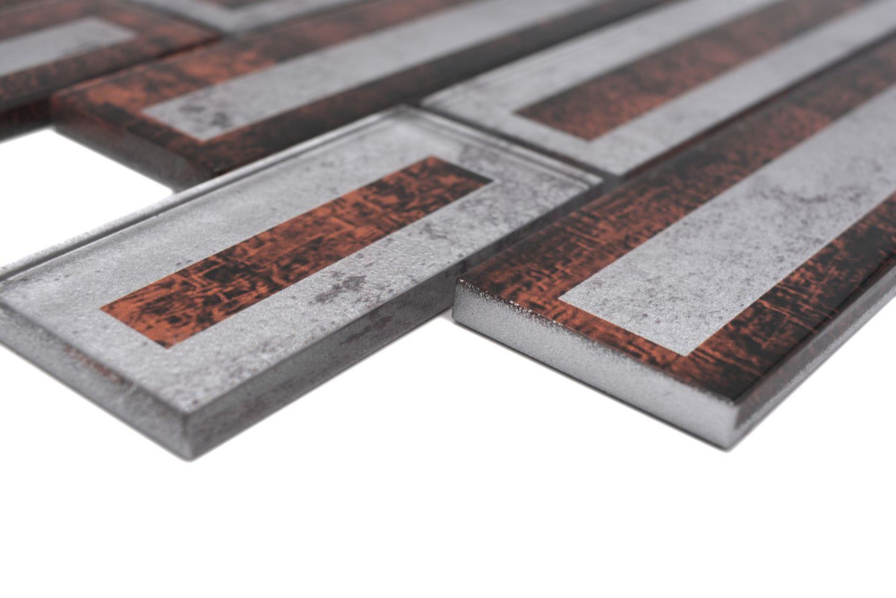 Mosaico de vidrio mosaico azulejo 2D look marron plata gris sombreado