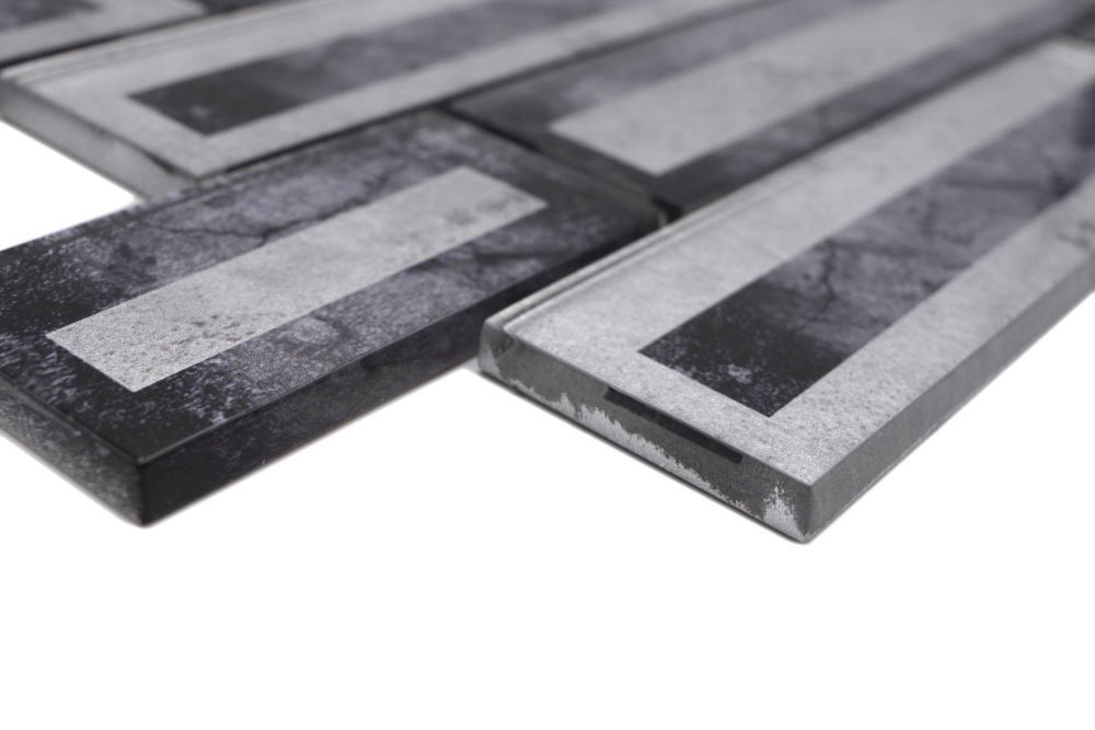 Mosaico de vidrio mosaico azulejo 2D look negro plata gris sombreado