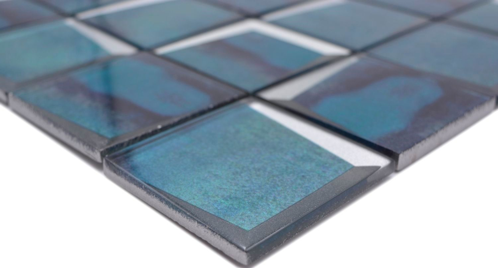 Mosaik Quadrat Glasmosaik 3D-Optik blau Transluzent glänzend