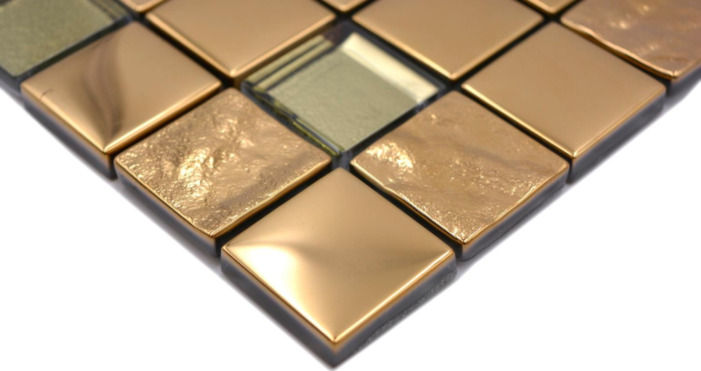 Glasmosaik Mosaikfliese Gold Gelbgold Glänzend Fliesenspiegel Wand - 88-XCG03