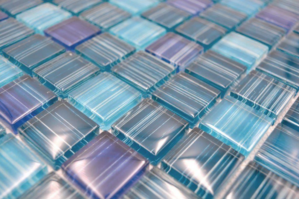 Mosaique a l'aspect de traits bleu translucide Crystal - 10 feuilles de mosaique