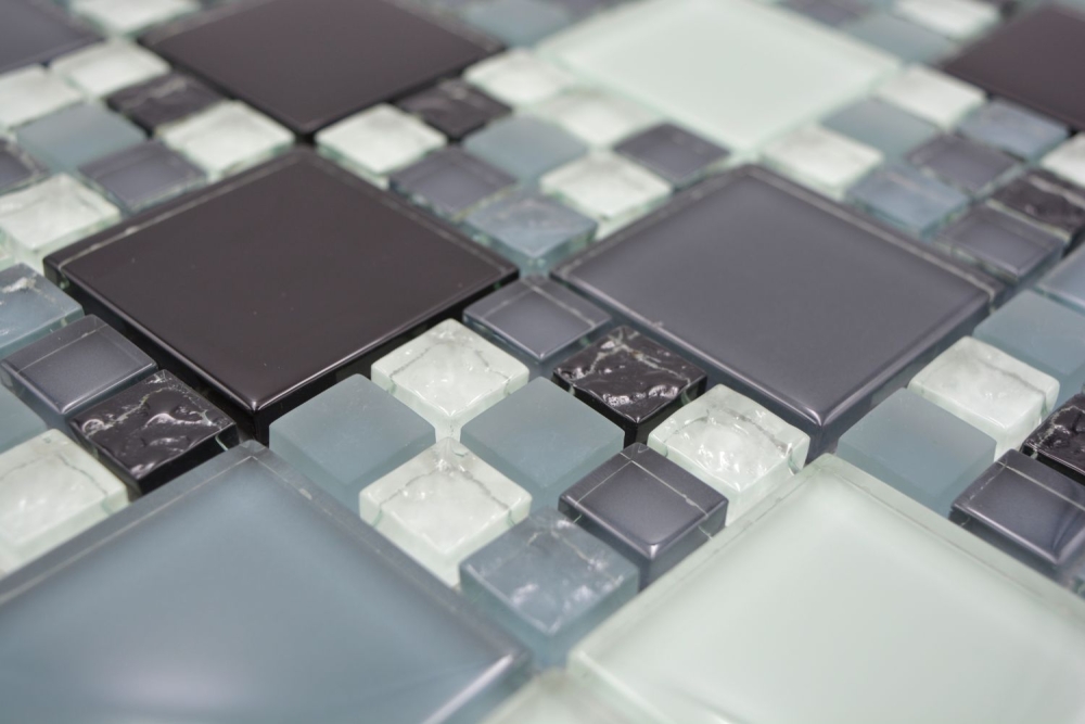 Mosaique de verre Carreau blanc gris clair anthracite Carrelage cuisine - 78-0204