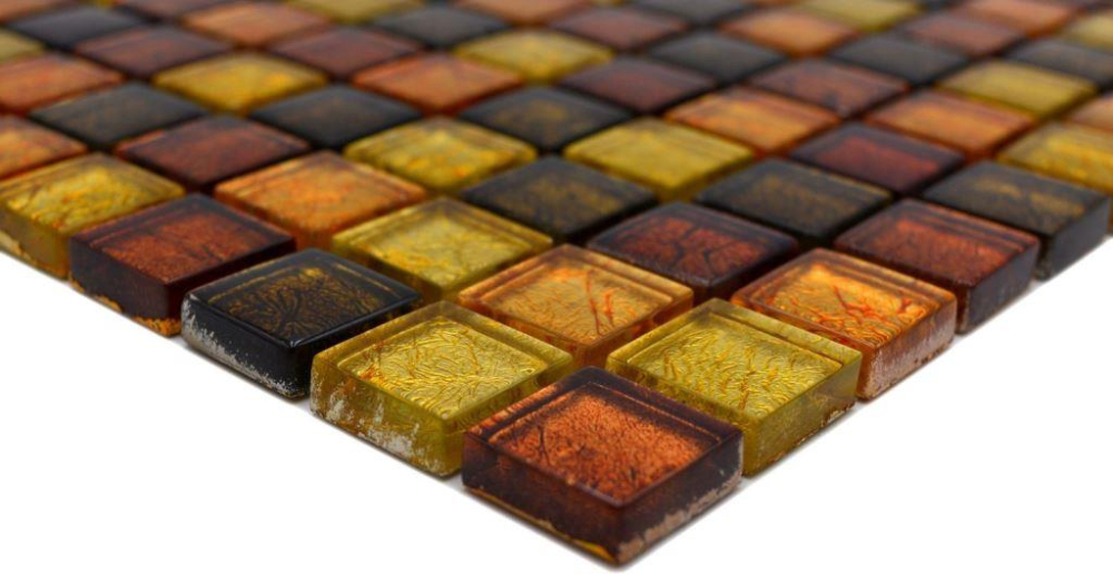 Mosaique Carreau de verre Mosaique de verre Or Rouge Orange Structure Revetement mural Cuisine Salle de bains - 120-07814