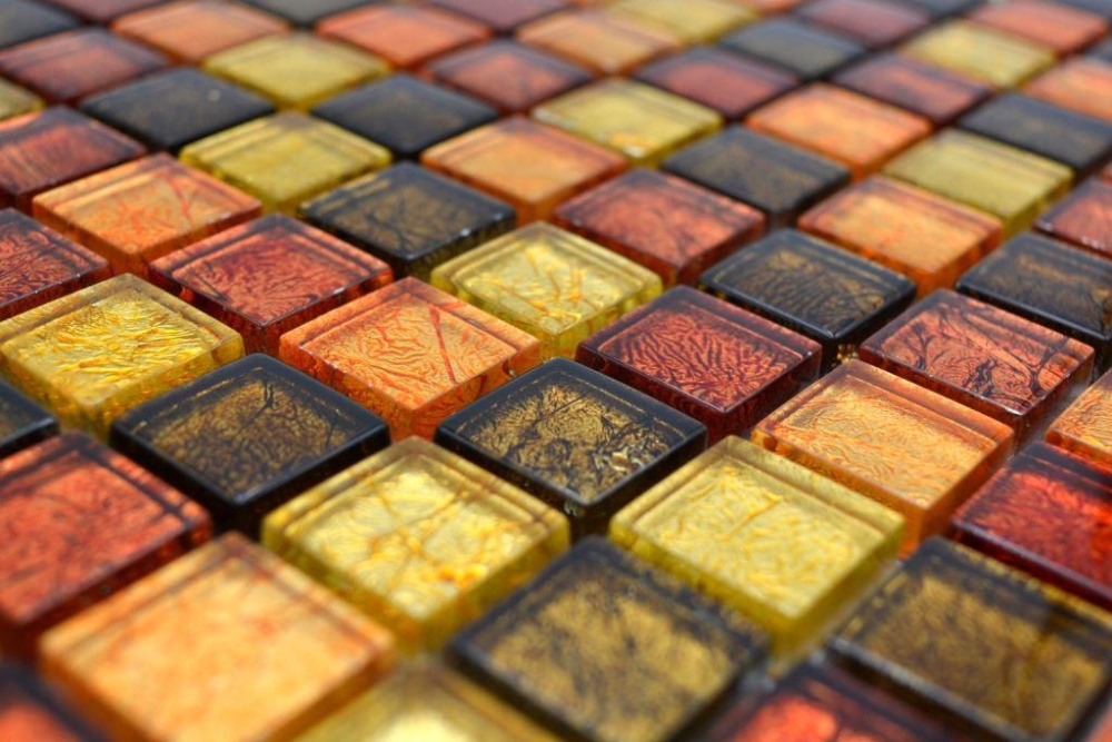 Mosaique Carreau de verre Mosaique de verre Or Rouge Orange Structure Revetement mural Cuisine Salle de bains - 120-07814
