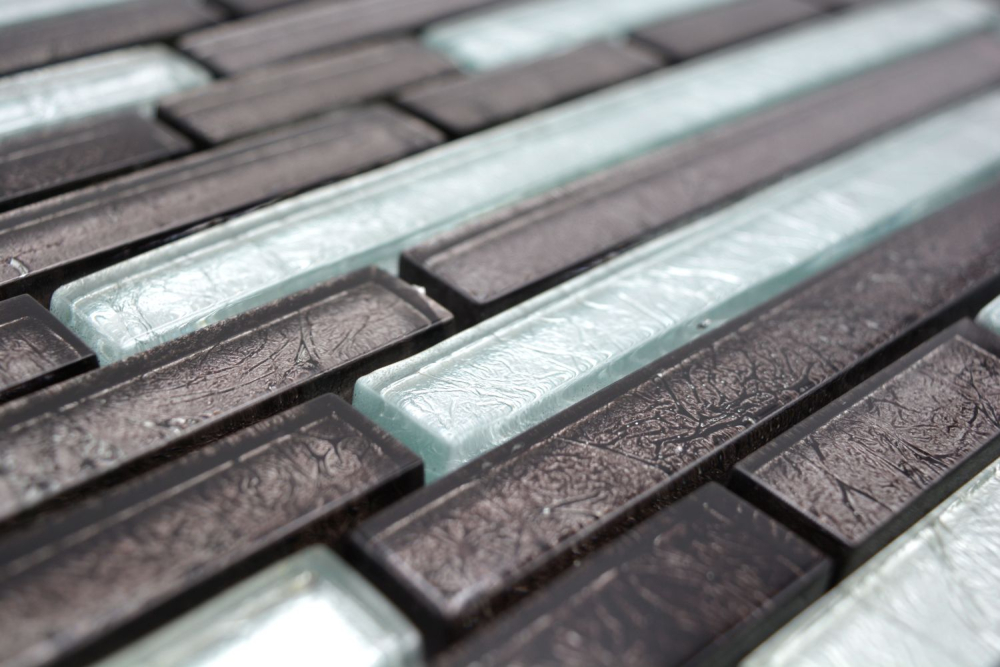 Mosaique de verre Argente Anthracite Noir Batons Structurels Carreau mural Mosaique de cuisine - 86-1703