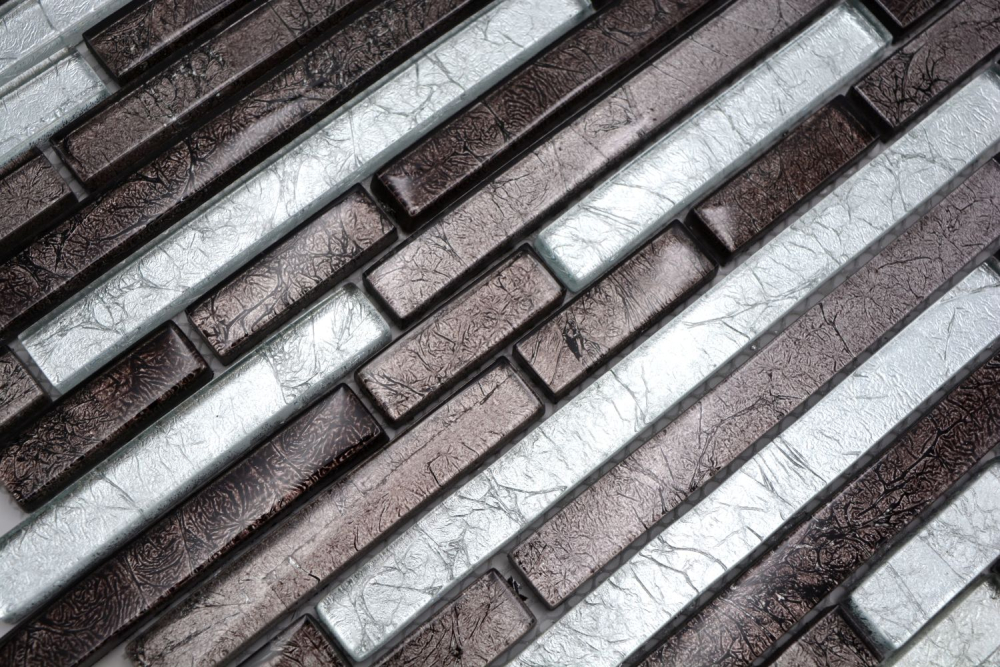 Mosaique de verre Argente Anthracite Noir Batons Structurels Carreau mural Mosaique de cuisine - 86-1703