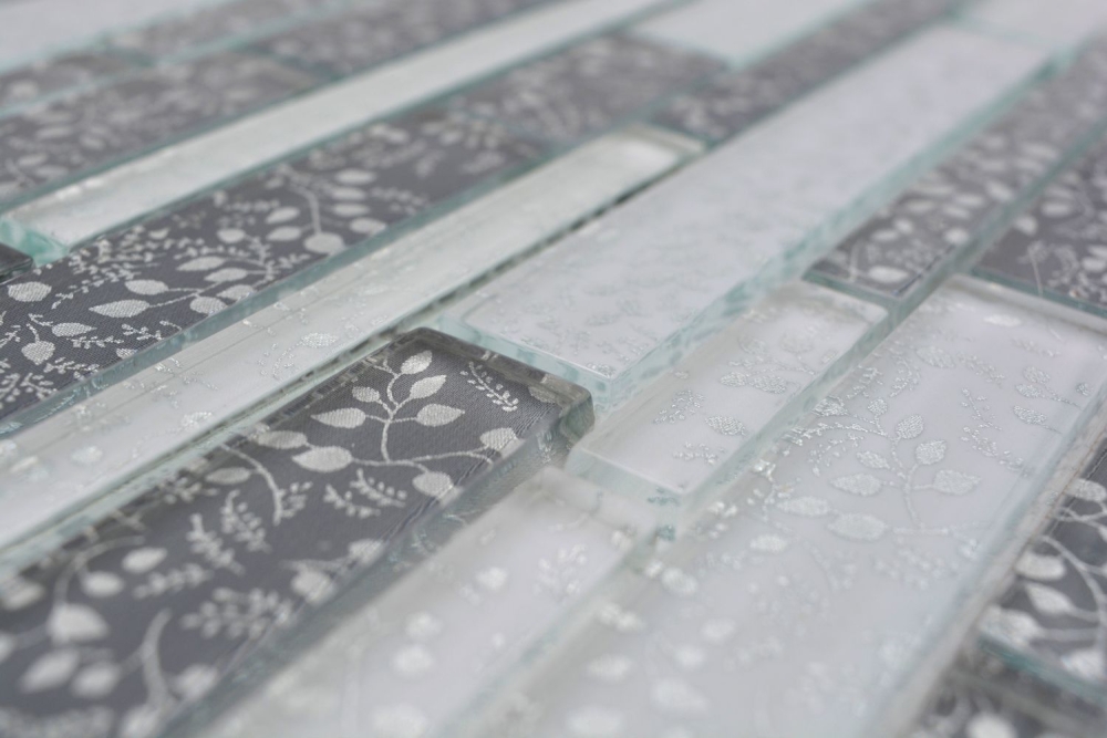Mosaik Verbund Glasmosaik Chic Flowers Transluzent Verbundoptik mix weiß grau glänzend
