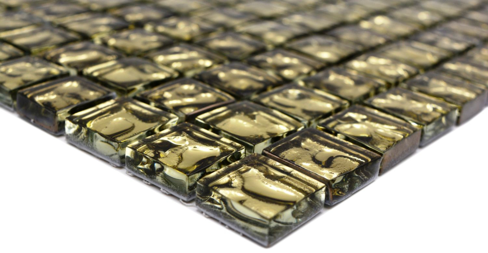 Mosaik Quadrat Glasmosaik Gold wavy Transluzent gold glänzend