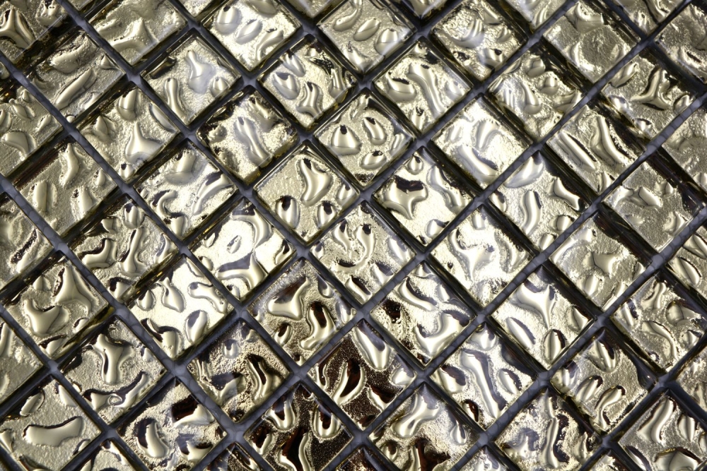 Mosaik Quadrat Glasmosaik Gold wavy Transluzent gold glänzend