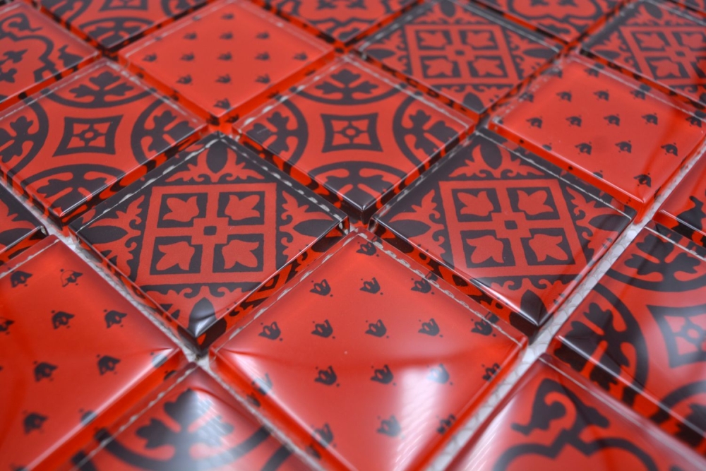 Mosaique Carre Mosaique de verre rouge translucide aspect retro brillant