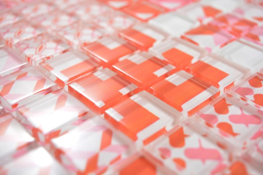 Mosaique Carre Mosaique de verre design rouge translucide aspect retro brillant