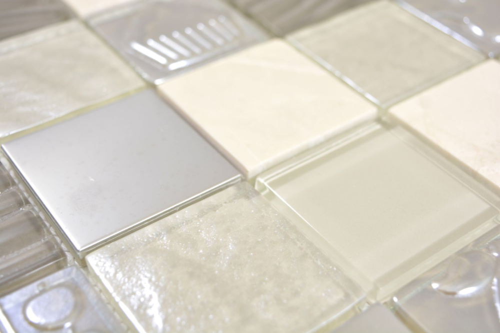 Mosaico de vidrio azulejos de mosaico de piedra mosaico de acero en relieve beige crema barro pared azulejos backsplash cocina cuarto de bano 88-1224