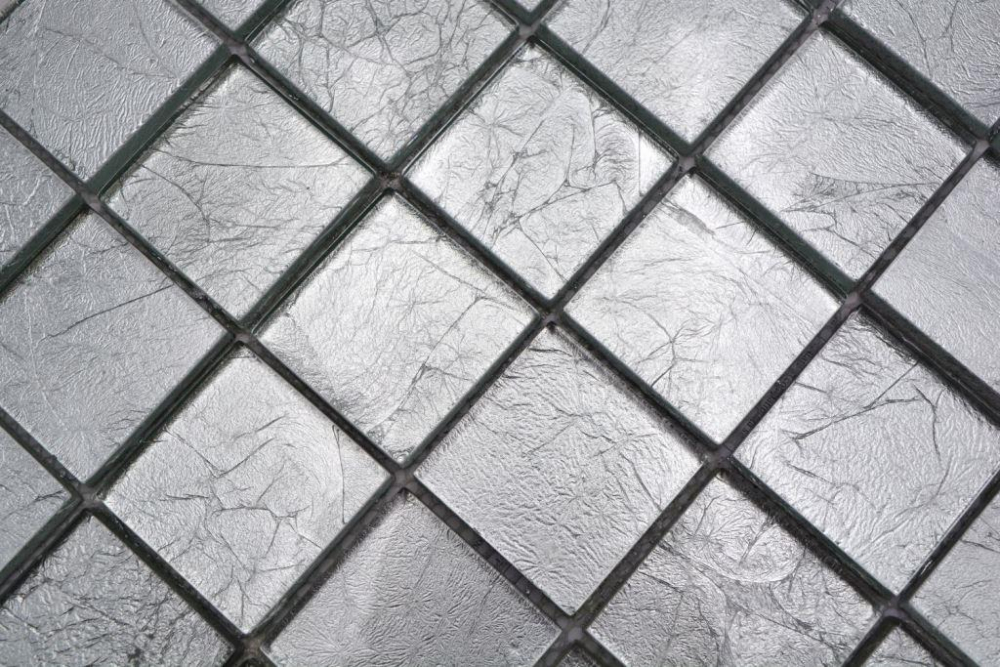 Mosaikfliesen Glasmosaik Silber Struktur Quadrat Crystal