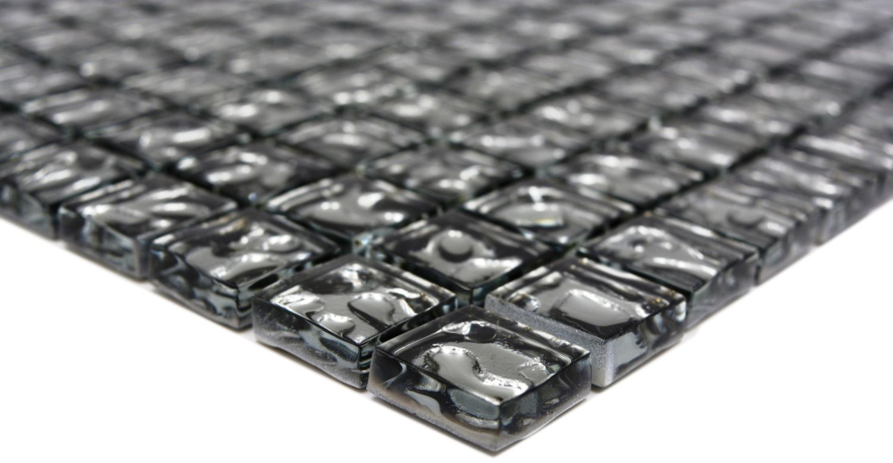 Mosaik Quadrat Glasmosaik Silver wavy Transluzent silber glänzend