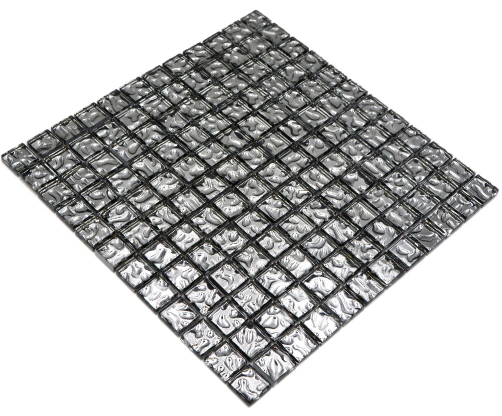 Mosaik Quadrat Glasmosaik Silver wavy Transluzent silber glänzend