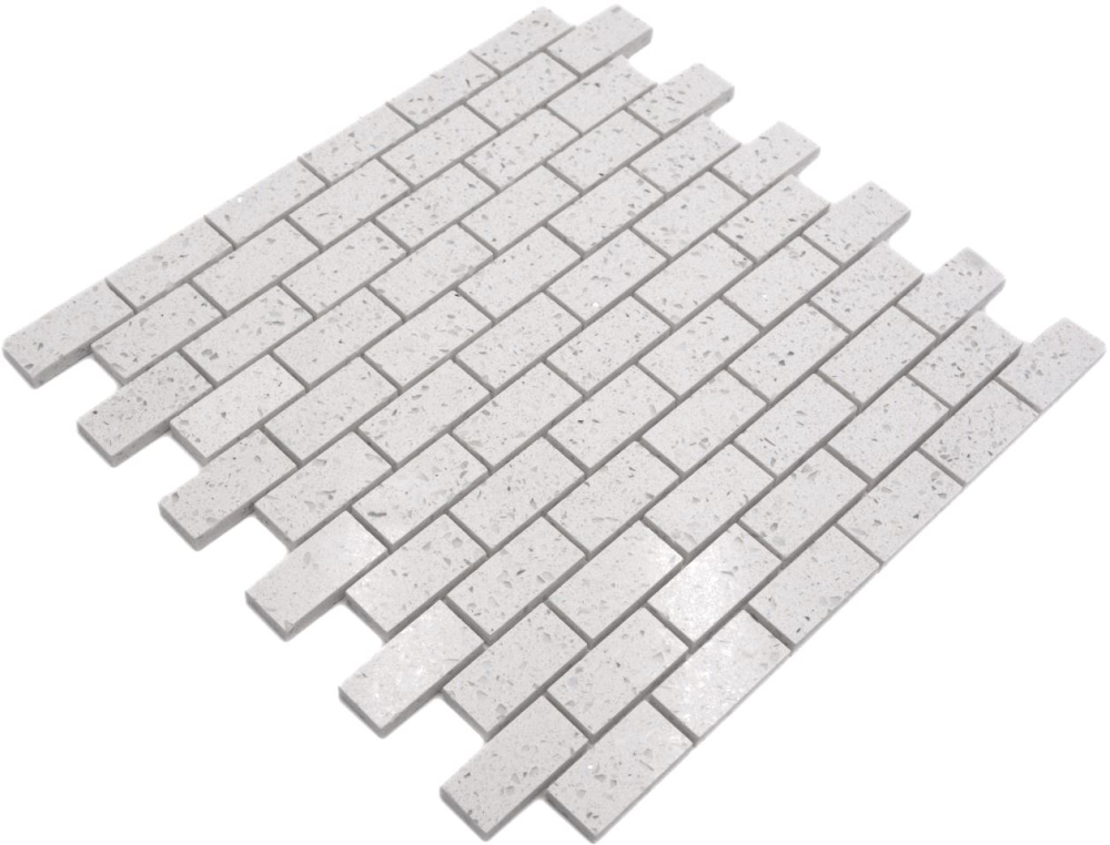 Azulejo de mosaico de piedra artificial Mosaico de cuarzo Ladrillo artificial Revestimiento de pared de azulejos con purpurina blanca - 46-0104 - Kopie