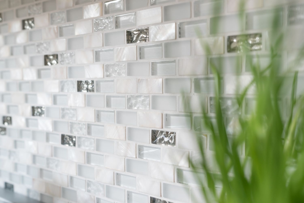 Barras de mosaico compuesto de piedra natural mosaico de azulejos de ladrillo de plata blanca de vidrio mosaico de concha estructura backsplash de la cocina cuarto de bano WC - 87-B01S